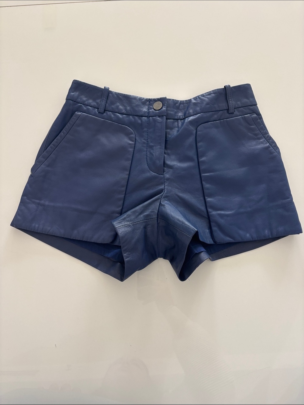 Women's Navy Blue Leather Shorts